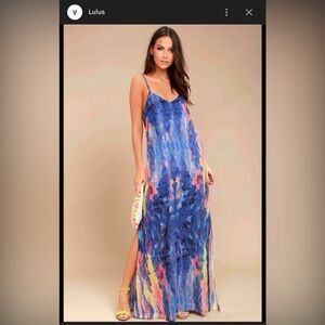 Lulu's Vibrant Blue and Multicolor Maxi Dress